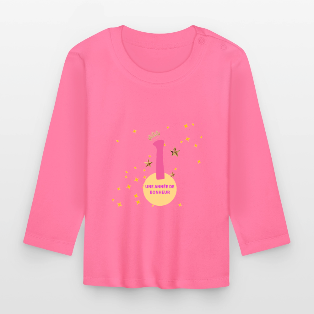 T-shirt manches longues Bébé anniversaire 1an - Lusoquot - rose azalée