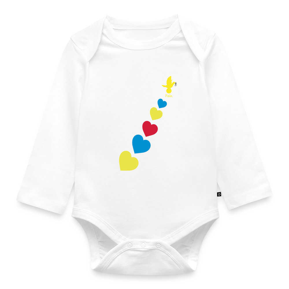 Body Bébé bio manches longues trisomie Paix jaune - Lusoquot - blanc