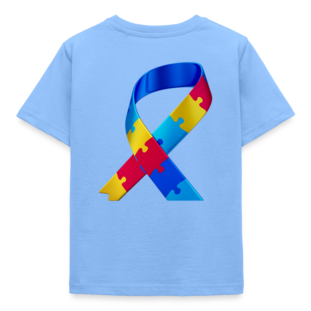 T-shirt Enfant trisomie 21 Paix jaune - Lusoquot - bleu ciel