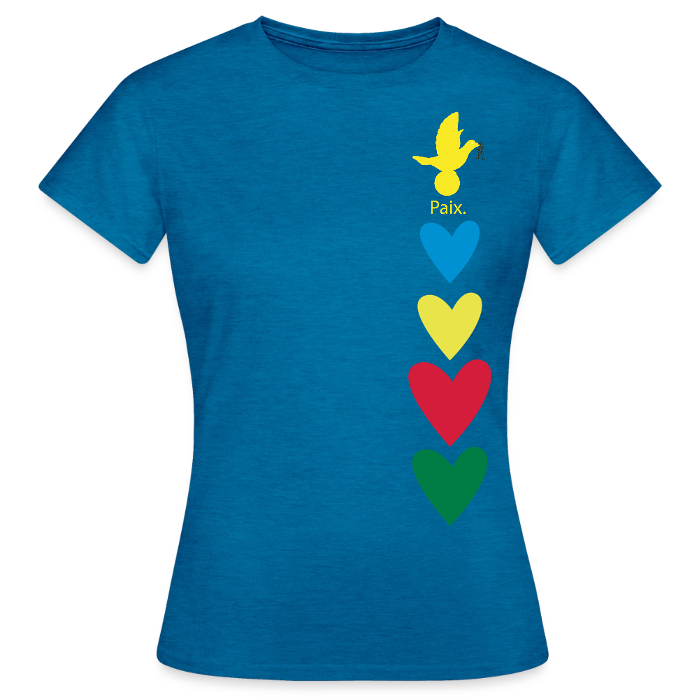 T-shirt Femme journée mondiale trisomie - Paix jaune - bleu saphir antique chiné