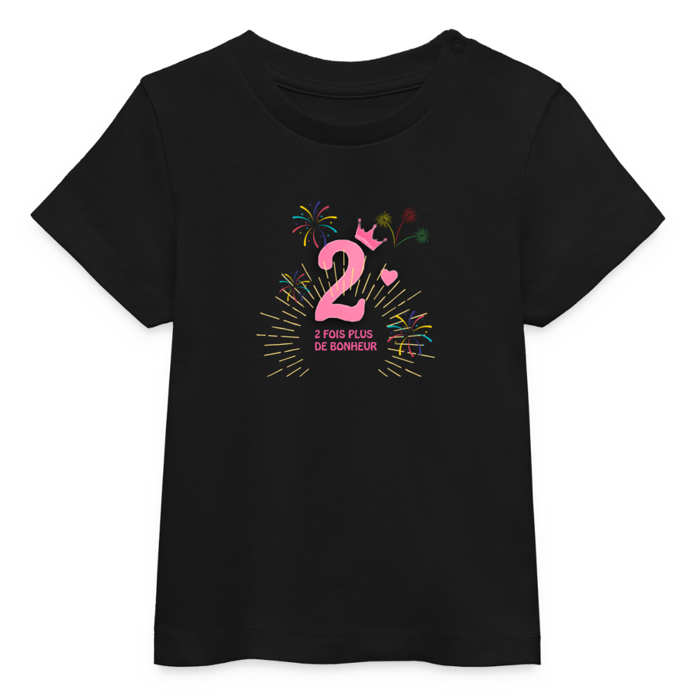 T-shirt bébé bio Stanley/Stella anniaversaire 2 ans Ntifafa rose - Lusoquot - noir