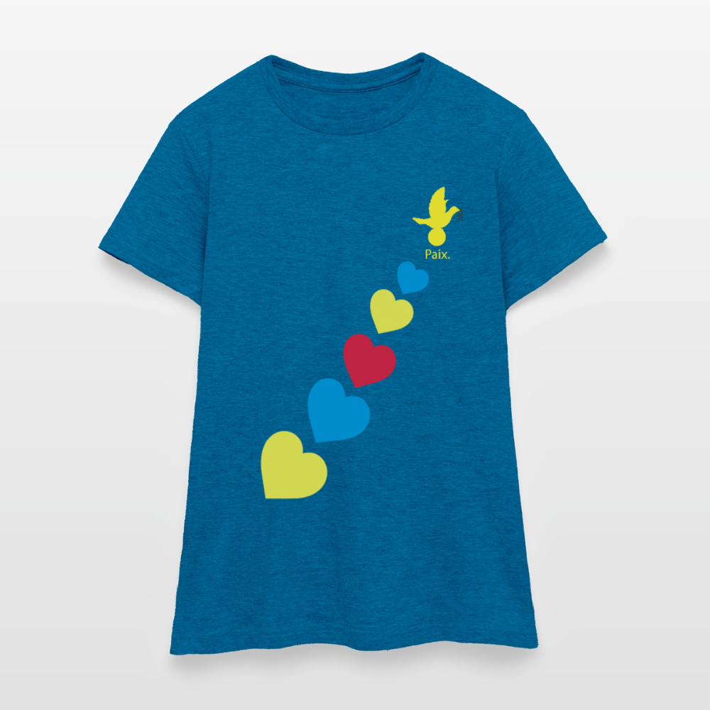 T-shirt Femme trisomie 21 Paix jaune - Lusoquot - bleu saphir antique chiné