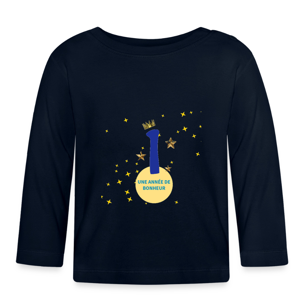 T-shirt manches longues Bébé anniversaire 1 an Paix bleu - Lusoquot - marine