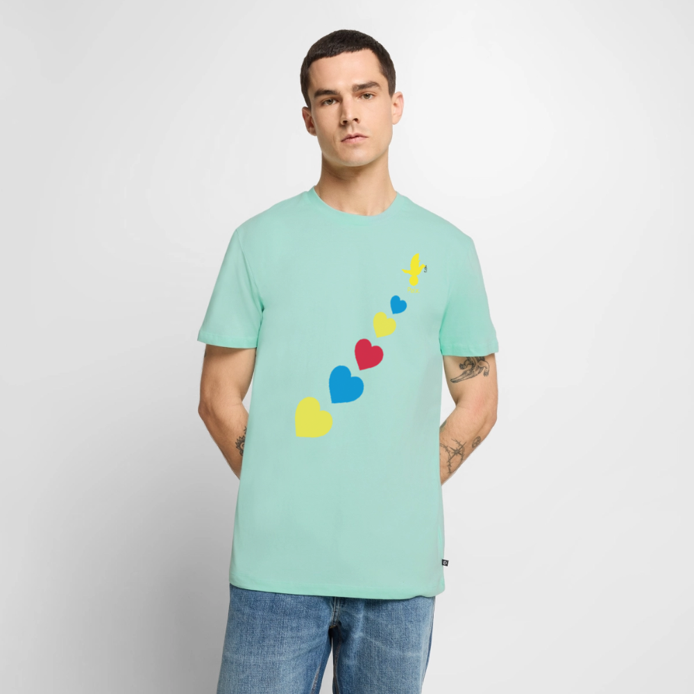 T-shirt Premium Homme trisomie 21  Paix jaune - Lusoquot - menthe 
