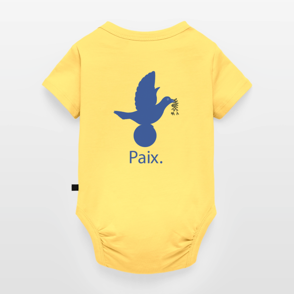 Body Bébé bio manches courtes anniversaire 1an Paix bleu - Lusoquot - jaune pastel