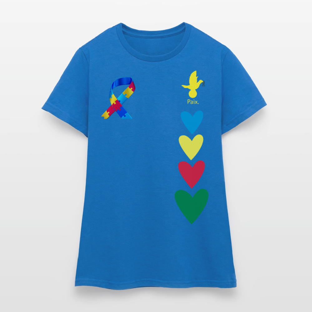 T-shirt Femme-journeemondiale trisomie 21 Peace jaune - bleu royal
