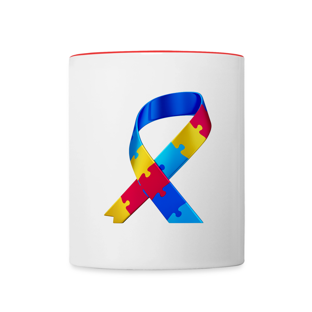 Mug contrasté trisomie 21 Paix jaune - Lusoquot - blanc/rouge