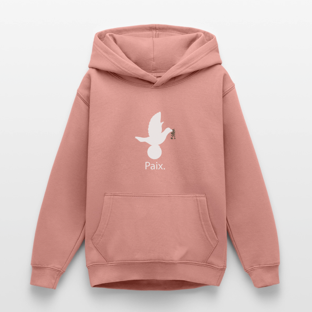 Sweat à capuche Ado Paix blanc - Lusoquot - rose poudré