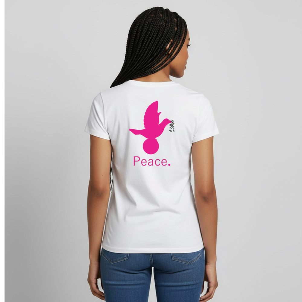 T-shirt Femme coeur Peace rose  - Lusoquot - blanc