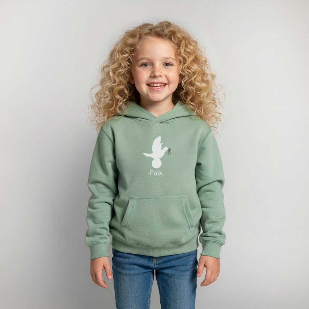 Sweat à capuche Enfant Paix blanc - Lusoquot - vert-de-gris