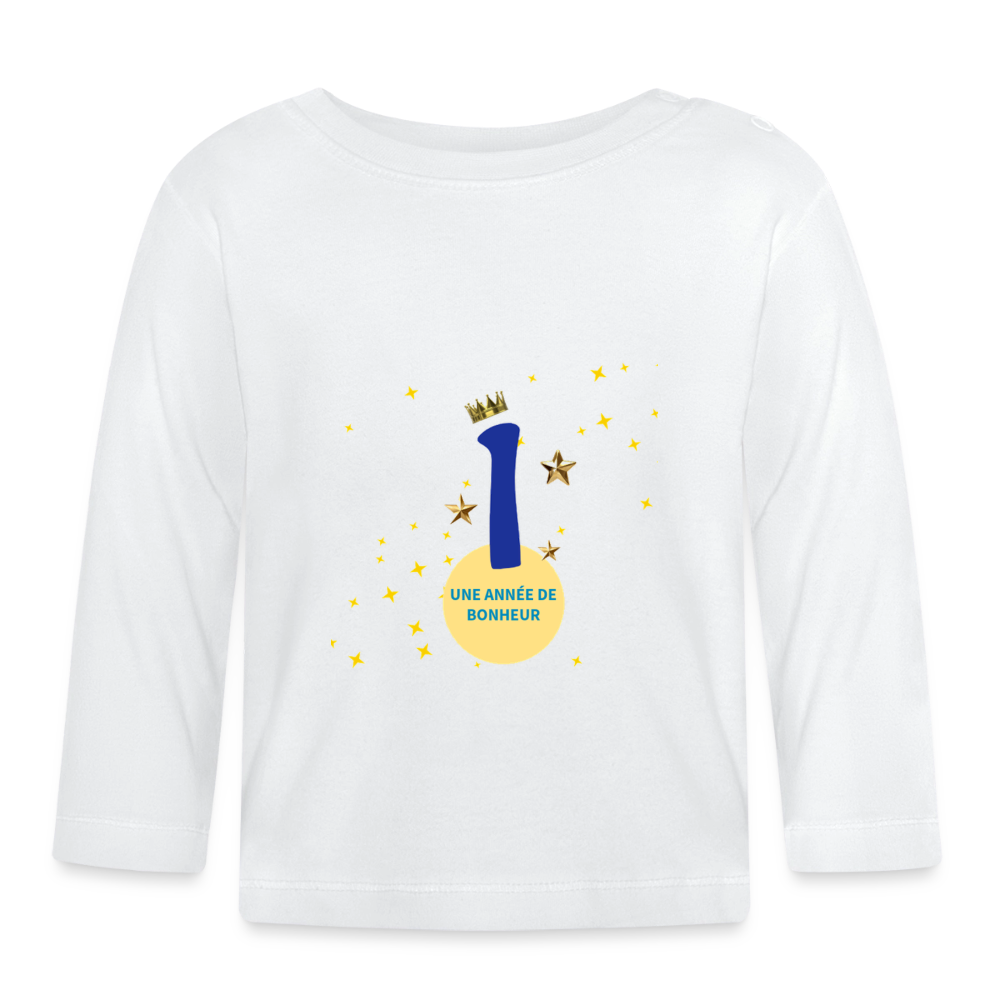 T-shirt manches longues Bébé anniversaire 1 an Paix bleu - Lusoquot - blanc