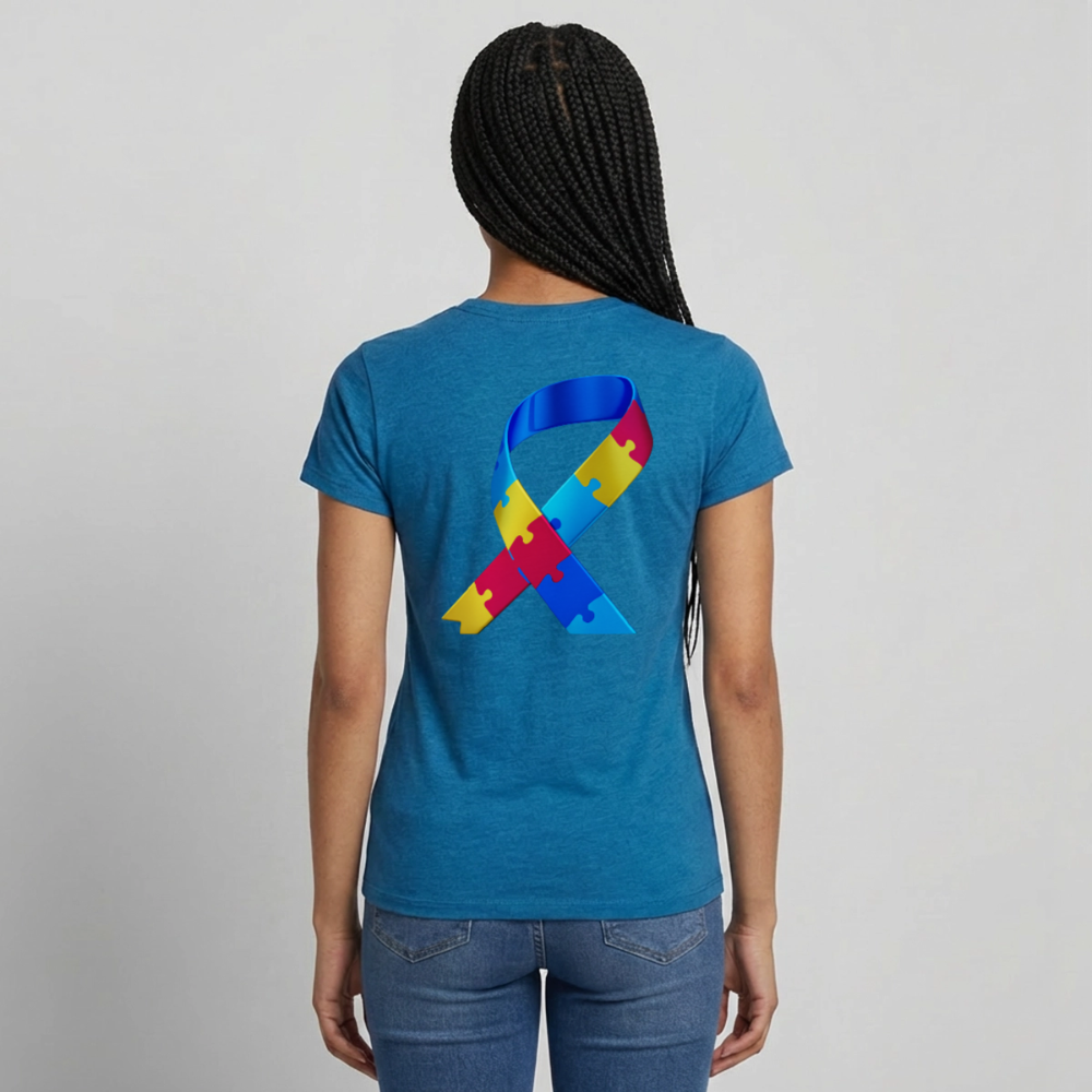 T-shirt Femme trisomie 21 Paix jaune - Lusoquot - bleu saphir antique chiné
