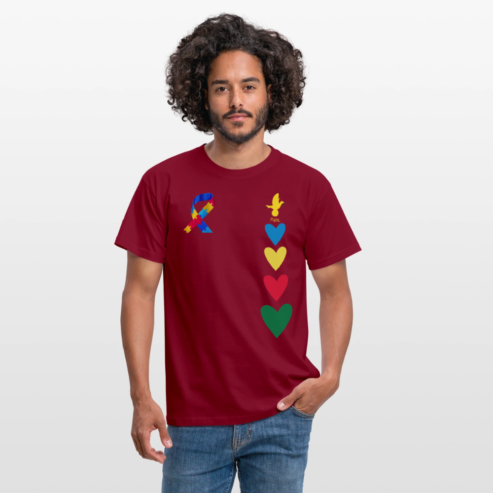 T-shirt Homme -journeemondiale trisomie 21 mars- Peace jaune - rouge brique