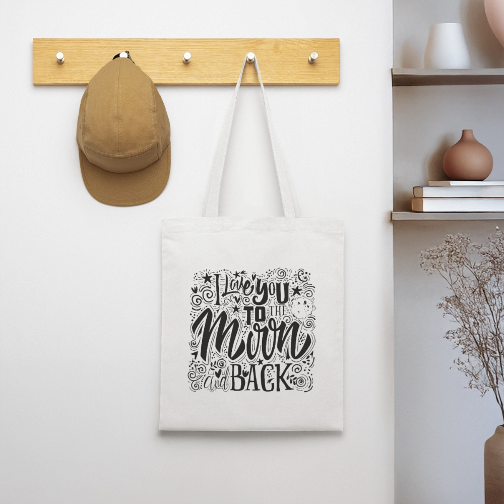 Tote Bag I love you to moon and back Peace noir - Lusoquot - blanc