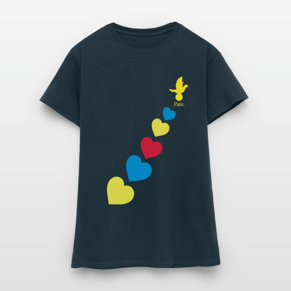 T-shirt Femme trisomie 21 Paix jaune - Lusoquot - marine