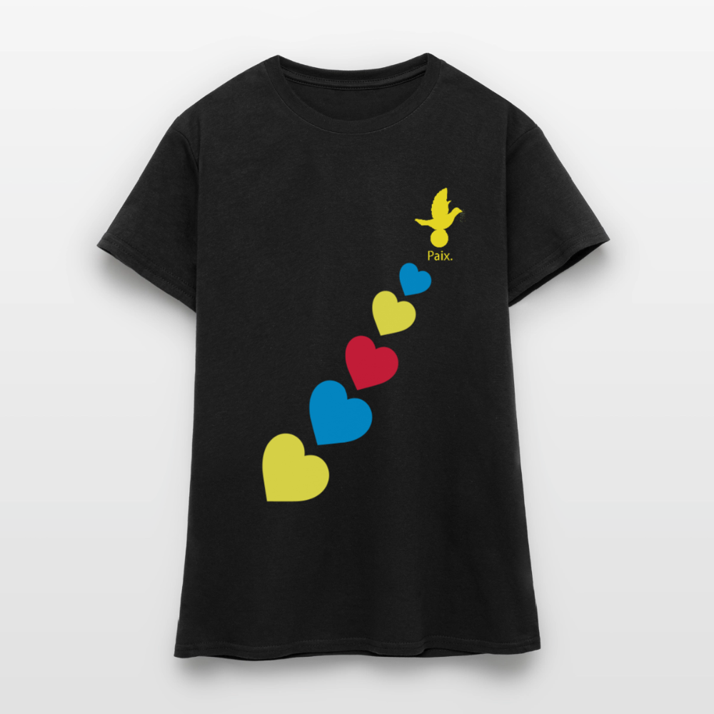T-shirt Femme trisomie 21 Paix jaune - Lusoquot - noir