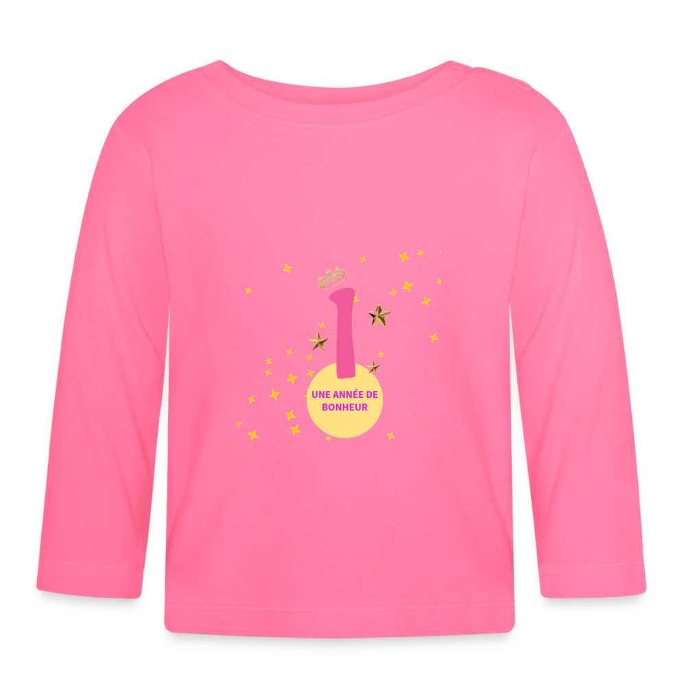 T-shirt manches longues Bébé anniversaire 1an - Lusoquot - rose azalée