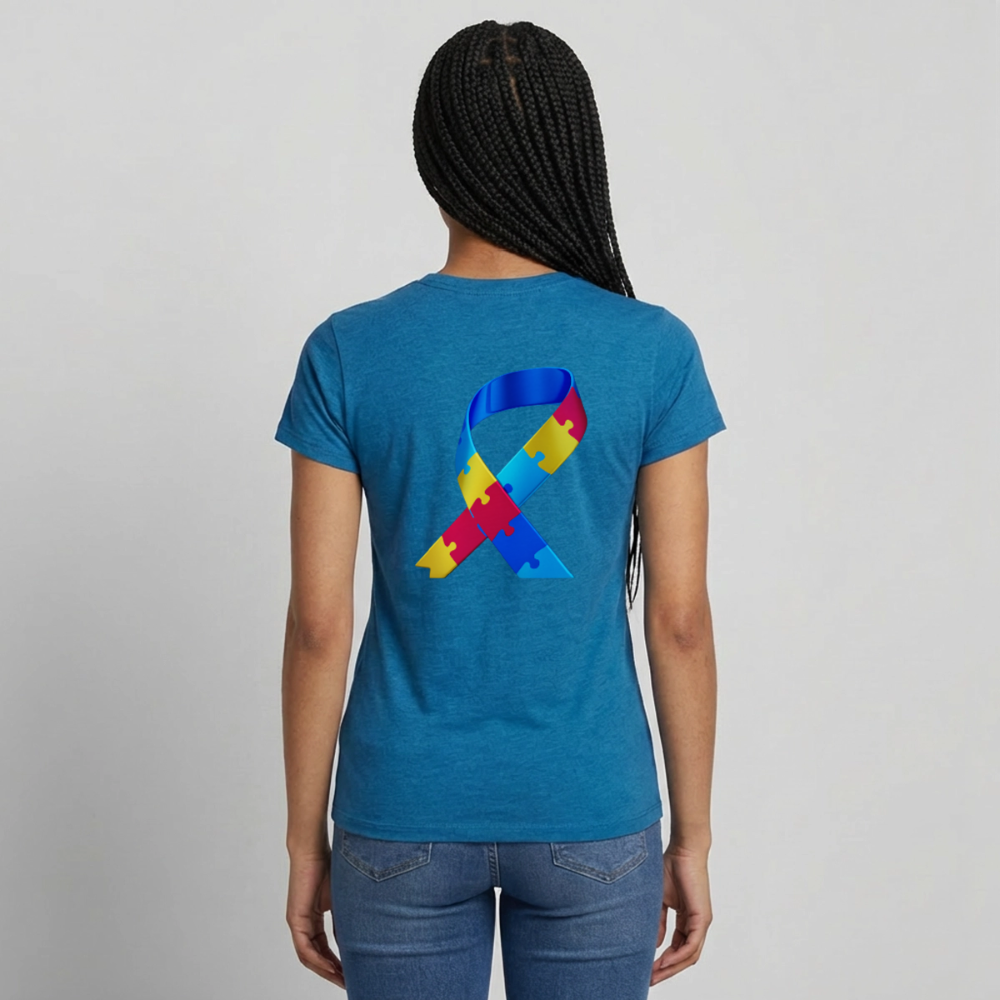 T-shirt Femme-journeemondiale trisomie 21 Peace jaune - bleu saphir antique chiné