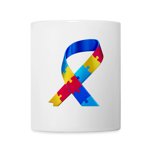 Mug blanc - trisomie-21 -journeemondiale - Peace jaune - blanc