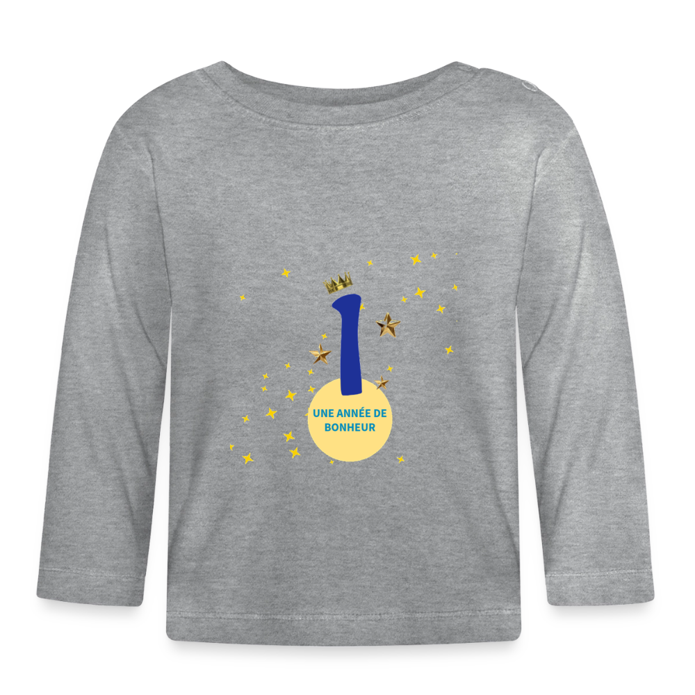 T-shirt manches longues Bébé anniversaire 1 an Paix bleu - Lusoquot - gris chiné