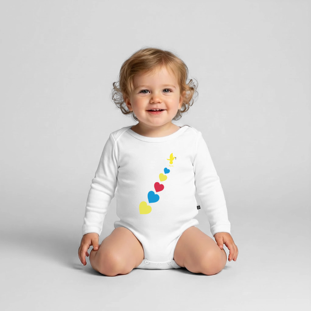 Body Bébé bio manches longues trisomie Paix jaune - Lusoquot - blanc