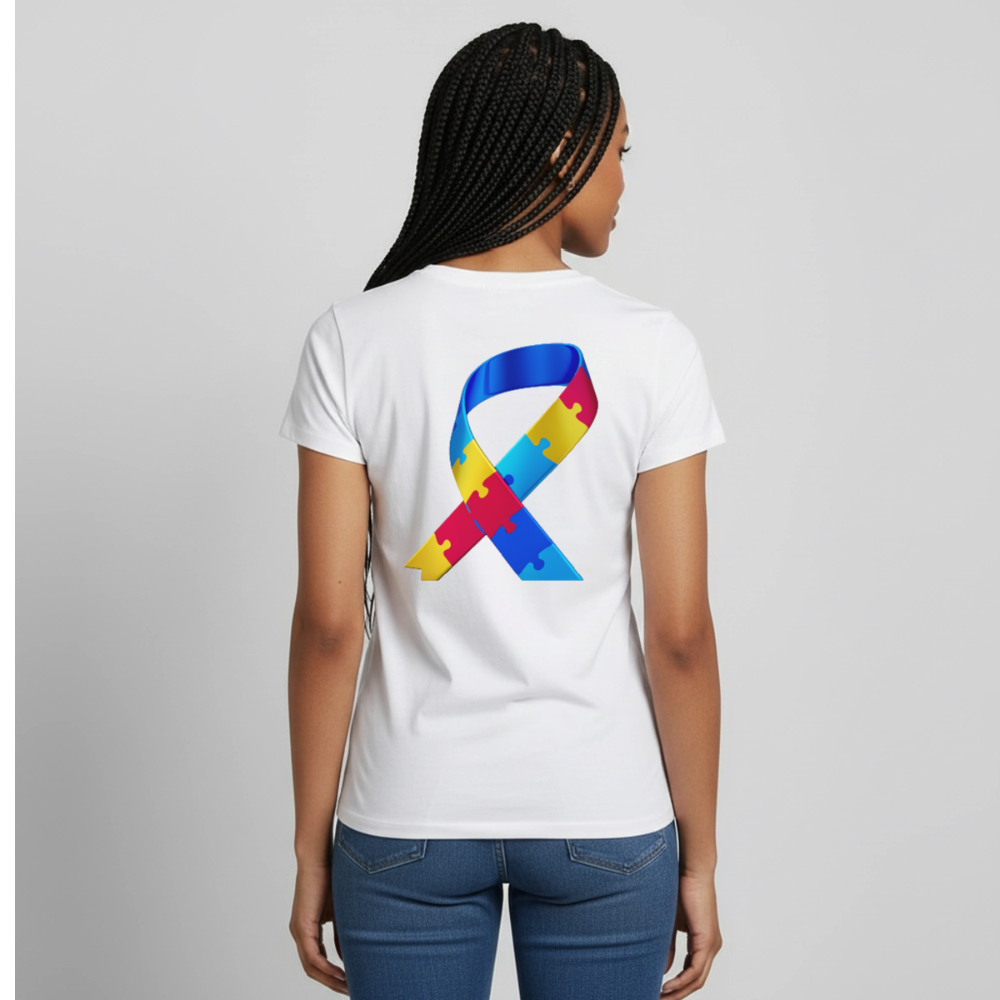 T-shirt Femme trisomie 21 Paix jaune - Lusoquot - blanc