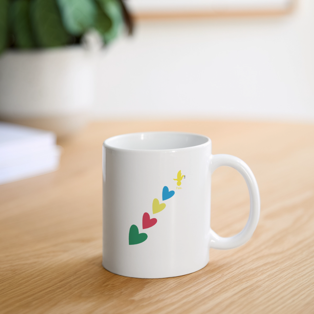 Mug blanc - trisomie-21 -journeemondiale - Peace jaune - blanc