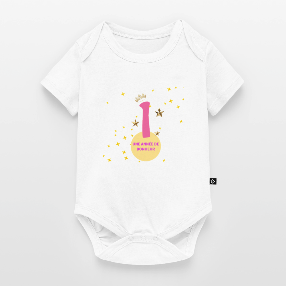 Body Bébé bio manches courtes anniversaire 1 an - Lusoquot - blanc