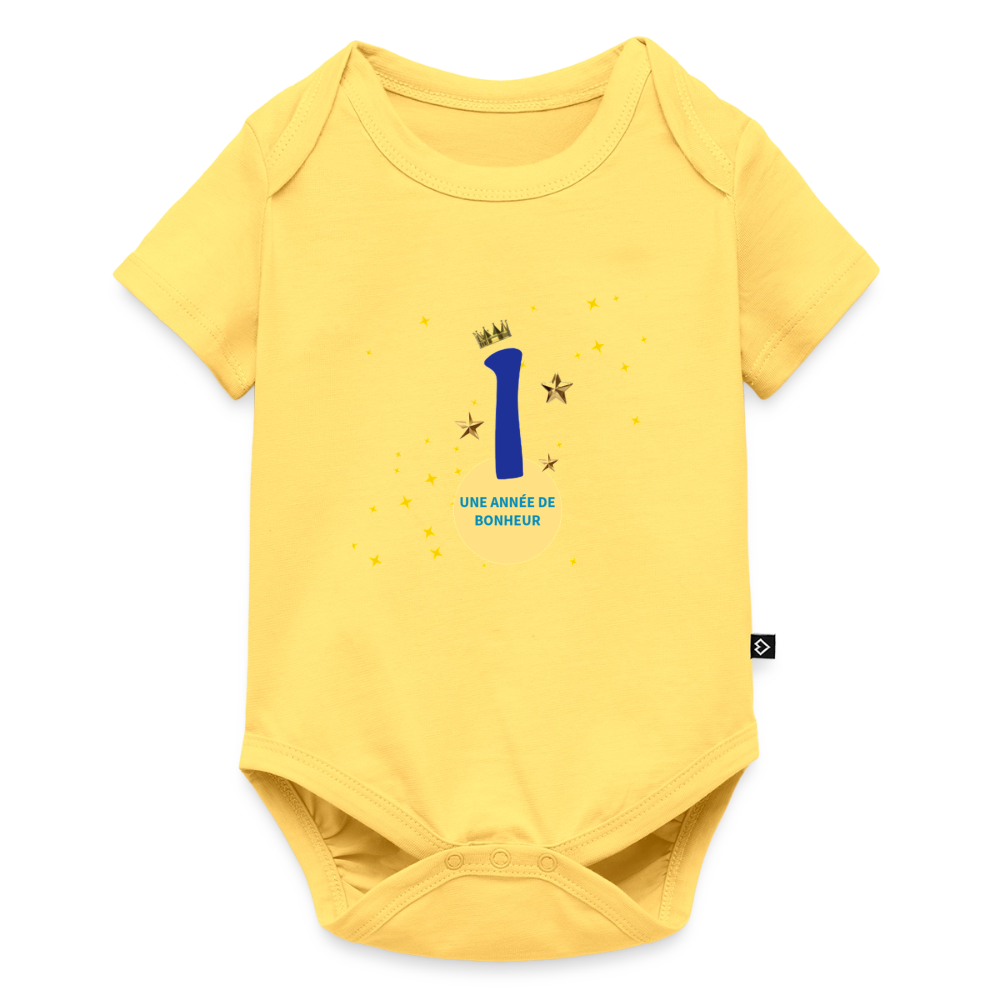 Body Bébé bio manches courtes anniversaire 1an Paix bleu - Lusoquot - jaune pastel