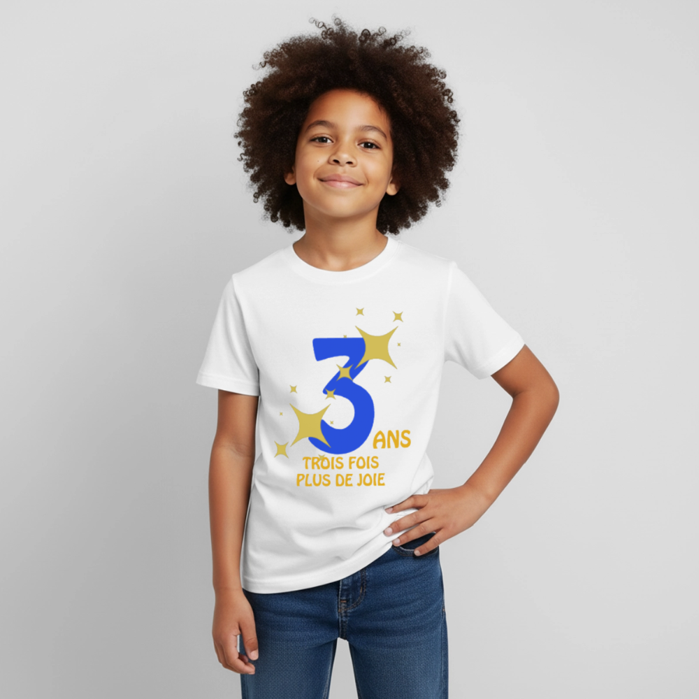 T-shirt Enfant anniversaire 3 ans  Paix bleu - Lusoquot - blanc