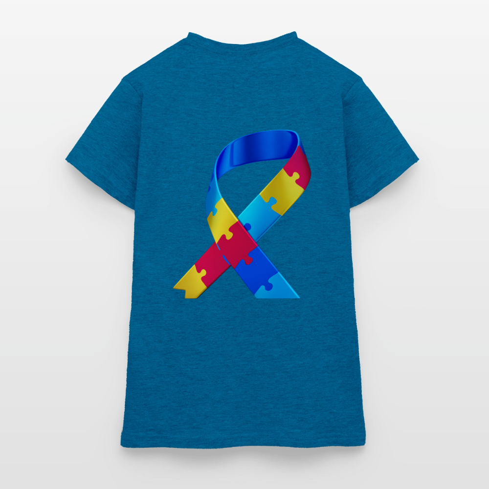 T-shirt Femme-journeemondiale trisomie 21 Peace jaune - bleu saphir antique chiné