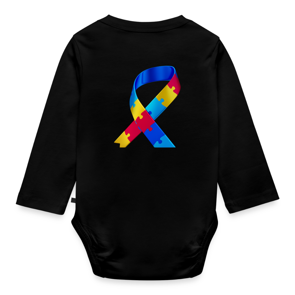 Body Bébé bio manches longues - Peace jaune trisomie - noir