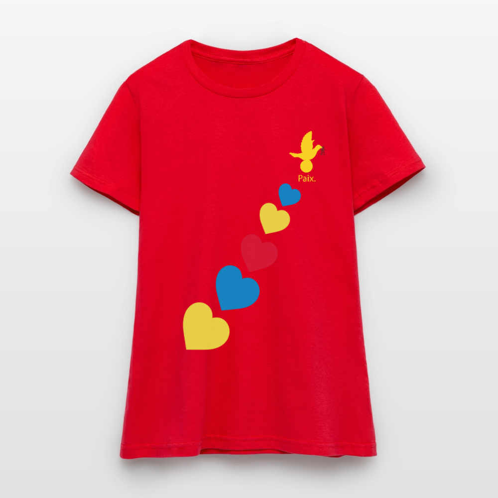 T-shirt Femme trisomie 21 Paix jaune - Lusoquot - rouge