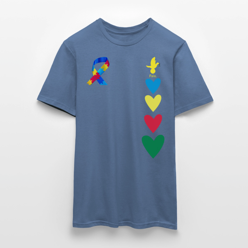 T-shirt Homme -journeemondiale trisomie 21 mars- Peace jaune - bleu pigeon 
