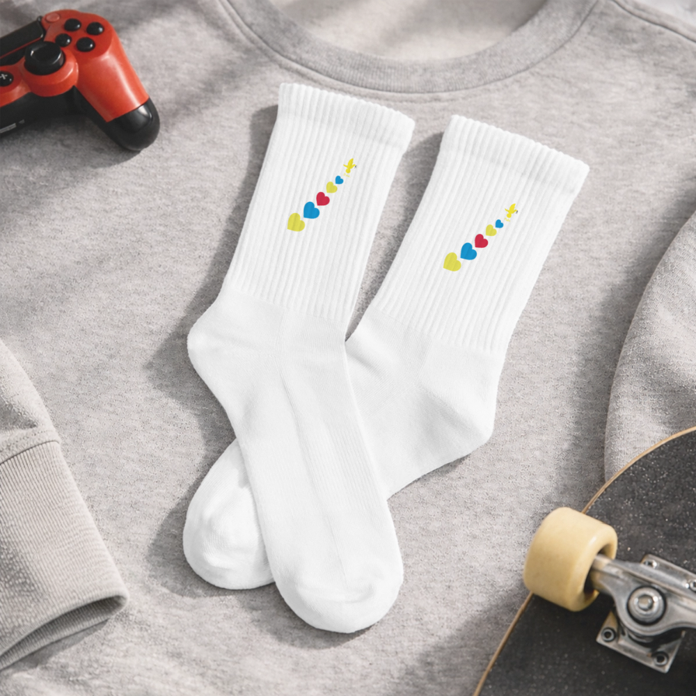 Chaussettes de tennis bio enfant trisomie 21 Paix jaune - Lusoquot - blanc