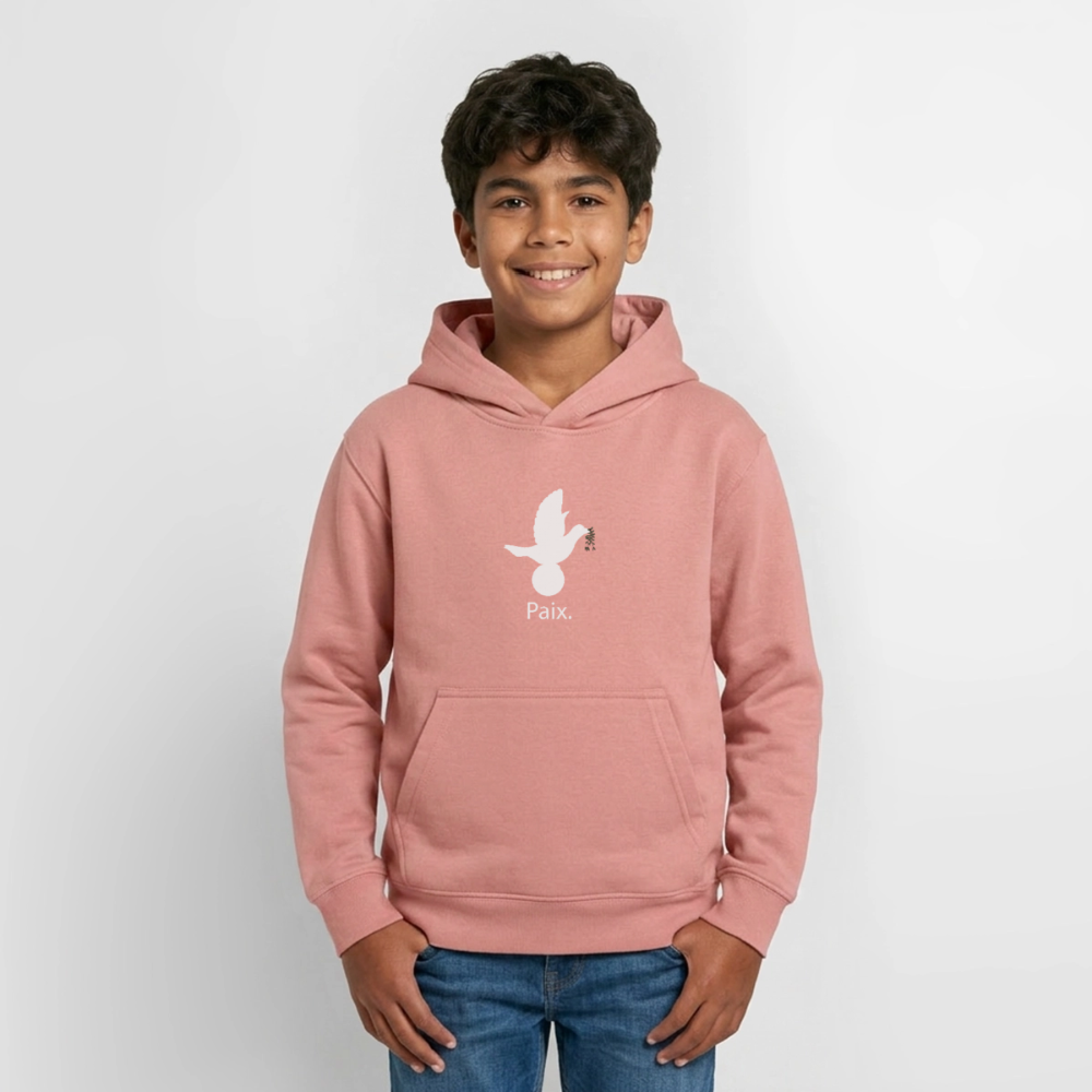 Sweat à capuche Ado Paix blanc - Lusoquot - rose poudré
