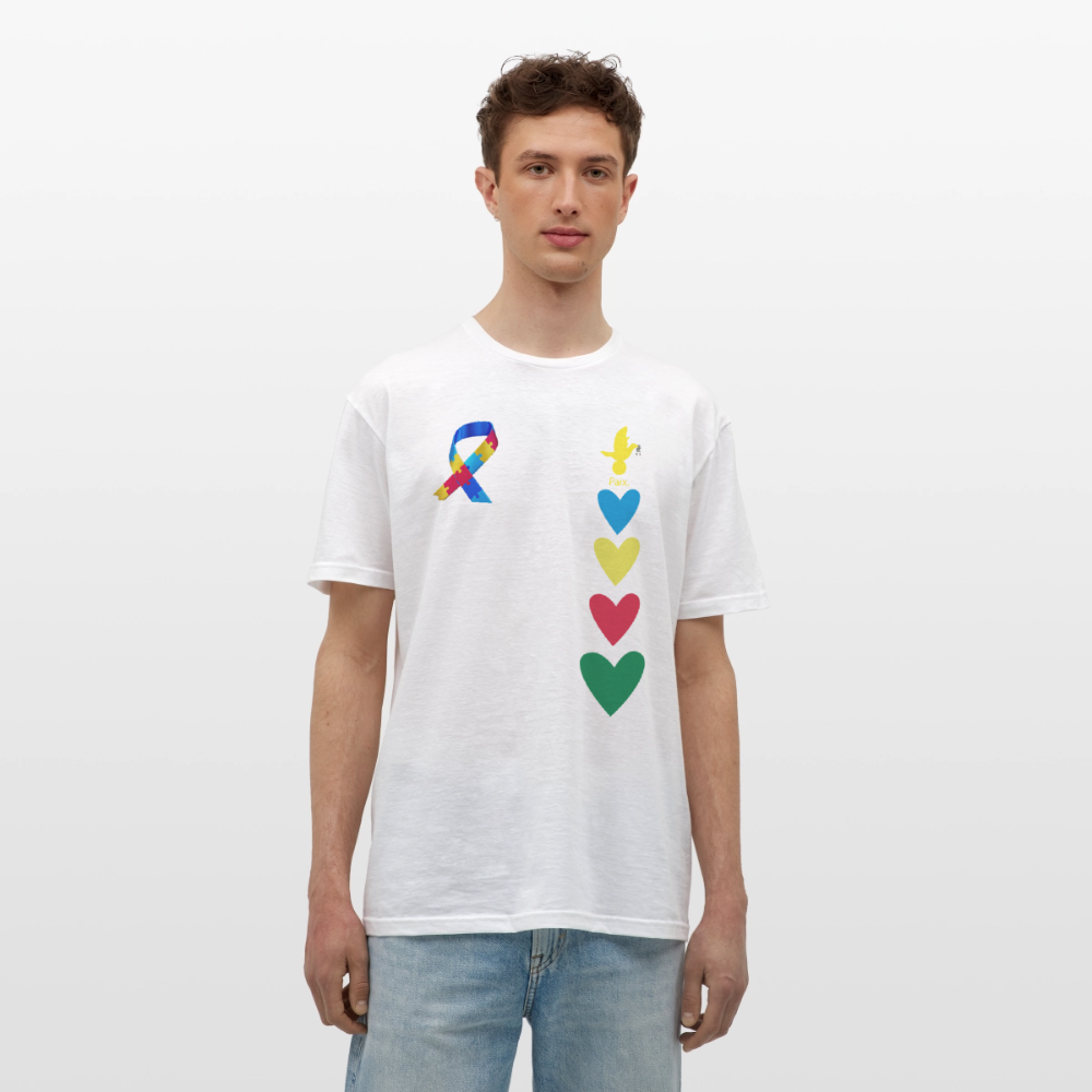 T-shirt Homme -journeemondiale trisomie 21 mars- Peace jaune - blanc