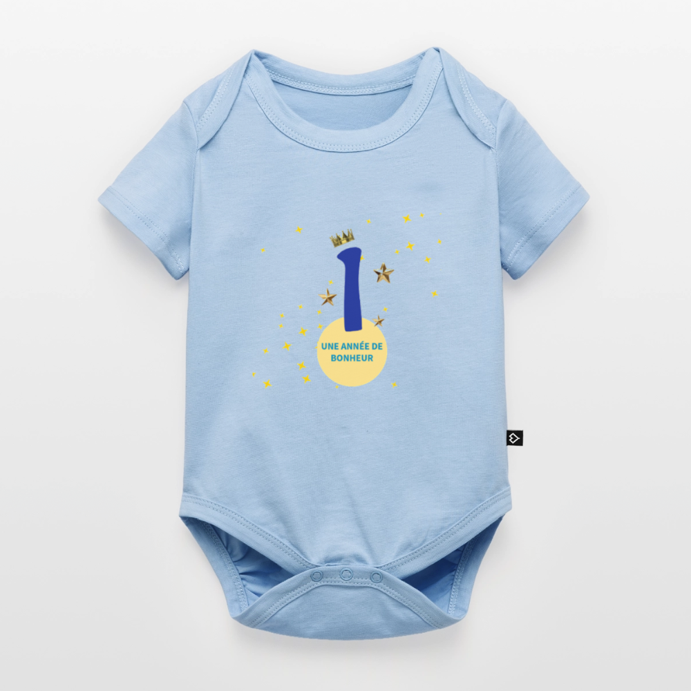 Body Bébé bio manches courtes anniversaire 1an Paix bleu - Lusoquot - bleu clair