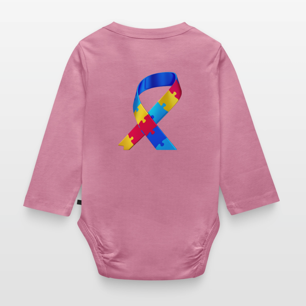 Body Bébé bio manches longues - Peace jaune trisomie - mauve