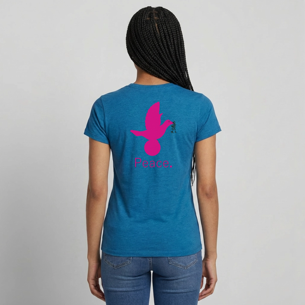 T-shirt Femme coeur Peace rose  - Lusoquot - bleu saphir antique chiné