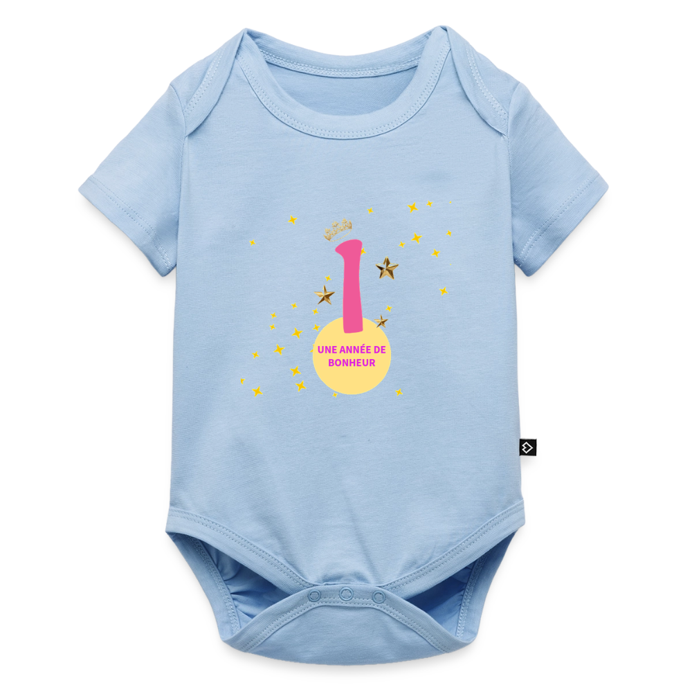Body Bébé bio manches courtes anniversaire 1 an - Lusoquot - bleu clair