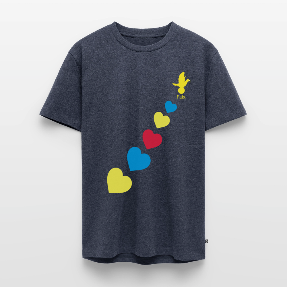 T-shirt Premium Homme trisomie 21  Paix jaune - Lusoquot - bleu jeans 