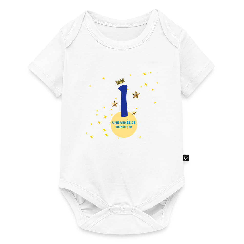 Body Bébé bio manches courtes anniversaire 1an Paix bleu - Lusoquot - blanc