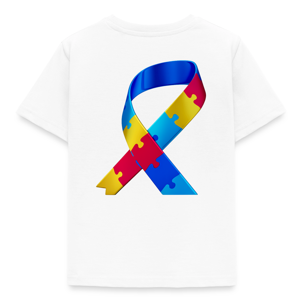 T-shirt Enfant trisomie 21 Paix jaune - Lusoquot - blanc