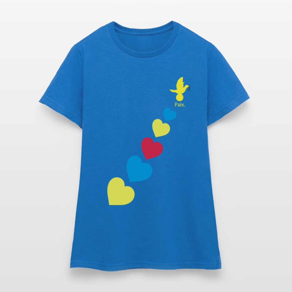 T-shirt Femme trisomie 21 Paix jaune - Lusoquot - bleu royal
