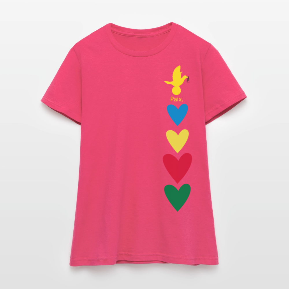 T-shirt Femme journée mondiale trisomie - Paix jaune - rose azalée