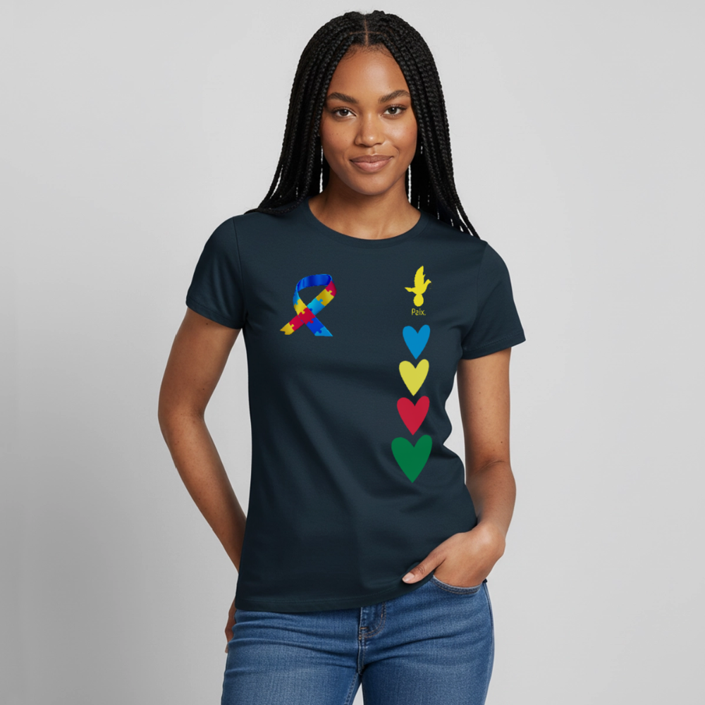 T-shirt Femme-journeemondiale trisomie 21 Peace jaune - marine