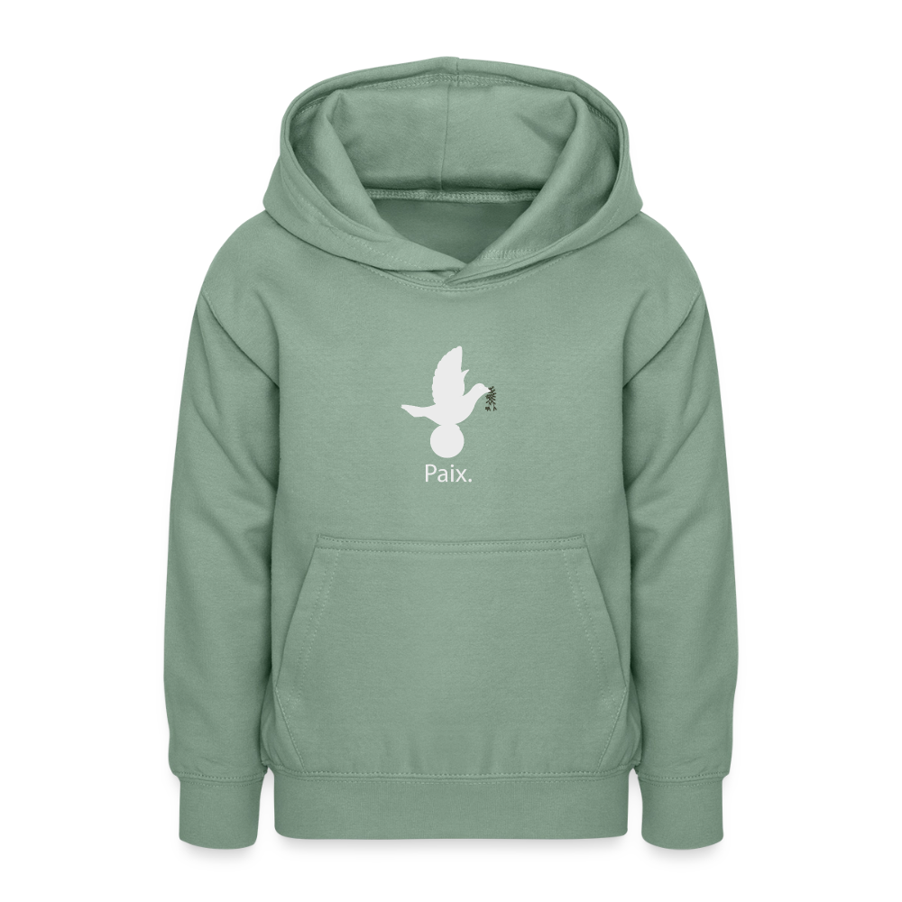 Sweat à capuche Ado Paix blanc - Lusoquot - vert-de-gris