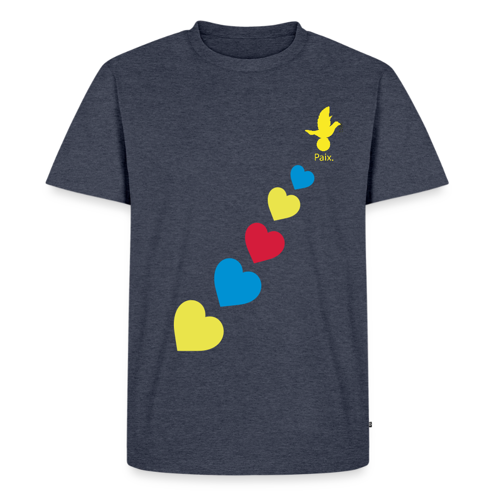 T-shirt Premium Homme trisomie 21  Paix jaune - Lusoquot - bleu jeans 