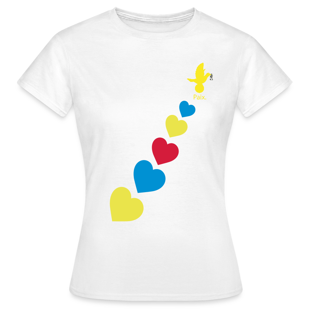 T-shirt Femme trisomie 21 Paix jaune - Lusoquot - blanc